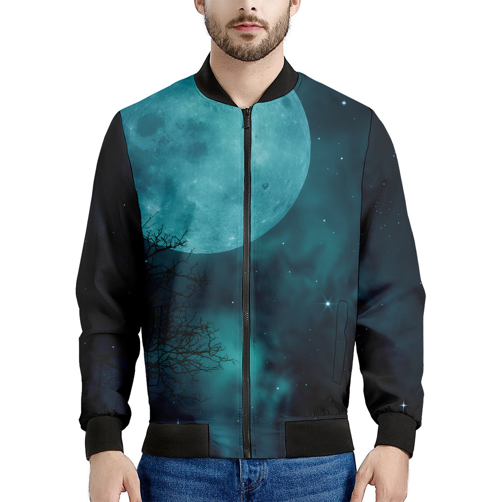 Night Sky And Full Moon Print Men's Bomber Jacket