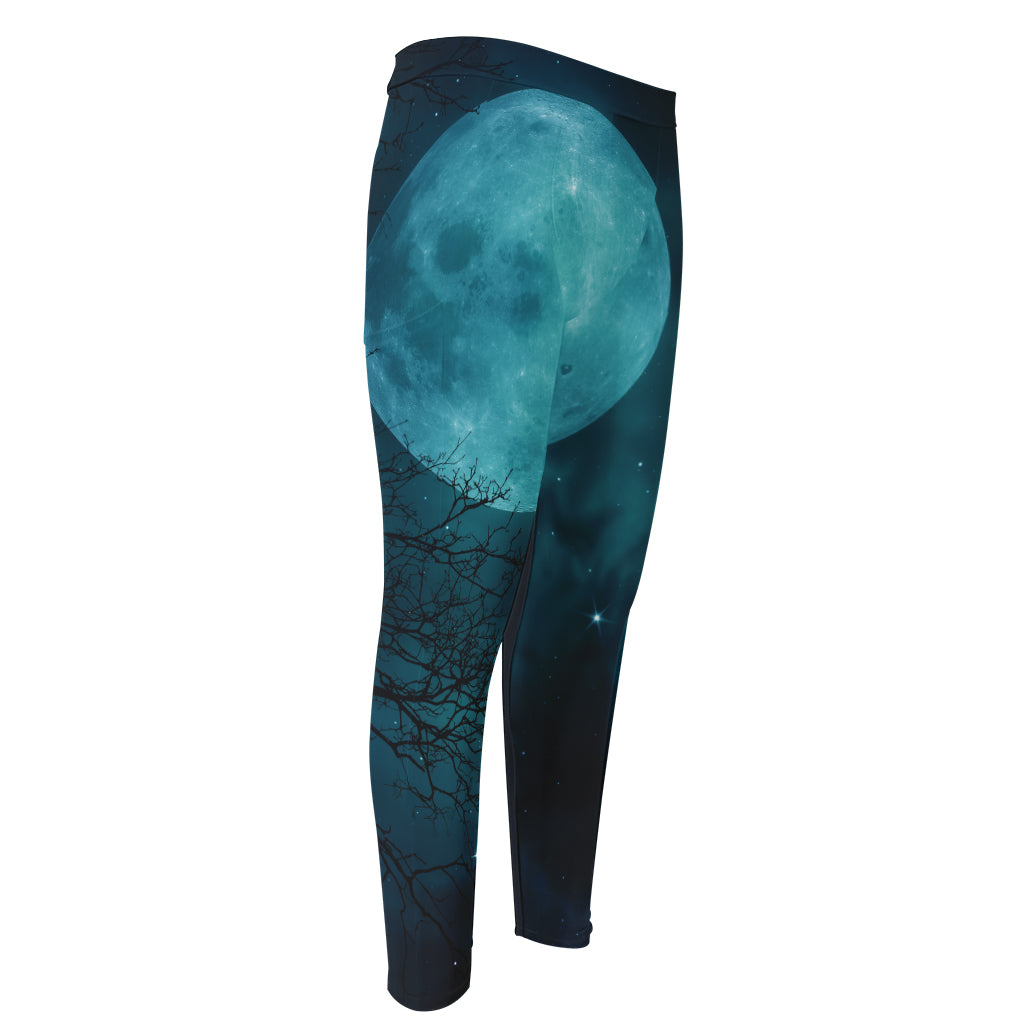 Night Sky And Full Moon Print Men's Compression Pants
