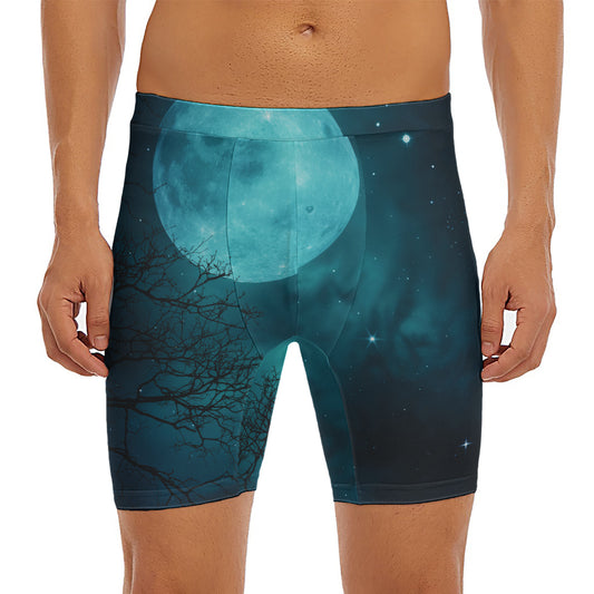Night Sky And Full Moon Print Men's Long Boxer Briefs