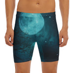 Night Sky And Full Moon Print Men's Long Boxer Briefs