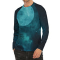 Night Sky And Full Moon Print Men's Long Sleeve Rash Guard