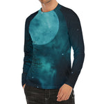 Night Sky And Full Moon Print Men's Long Sleeve Rash Guard