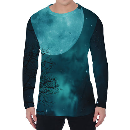 Night Sky And Full Moon Print Men's Long Sleeve T-Shirt