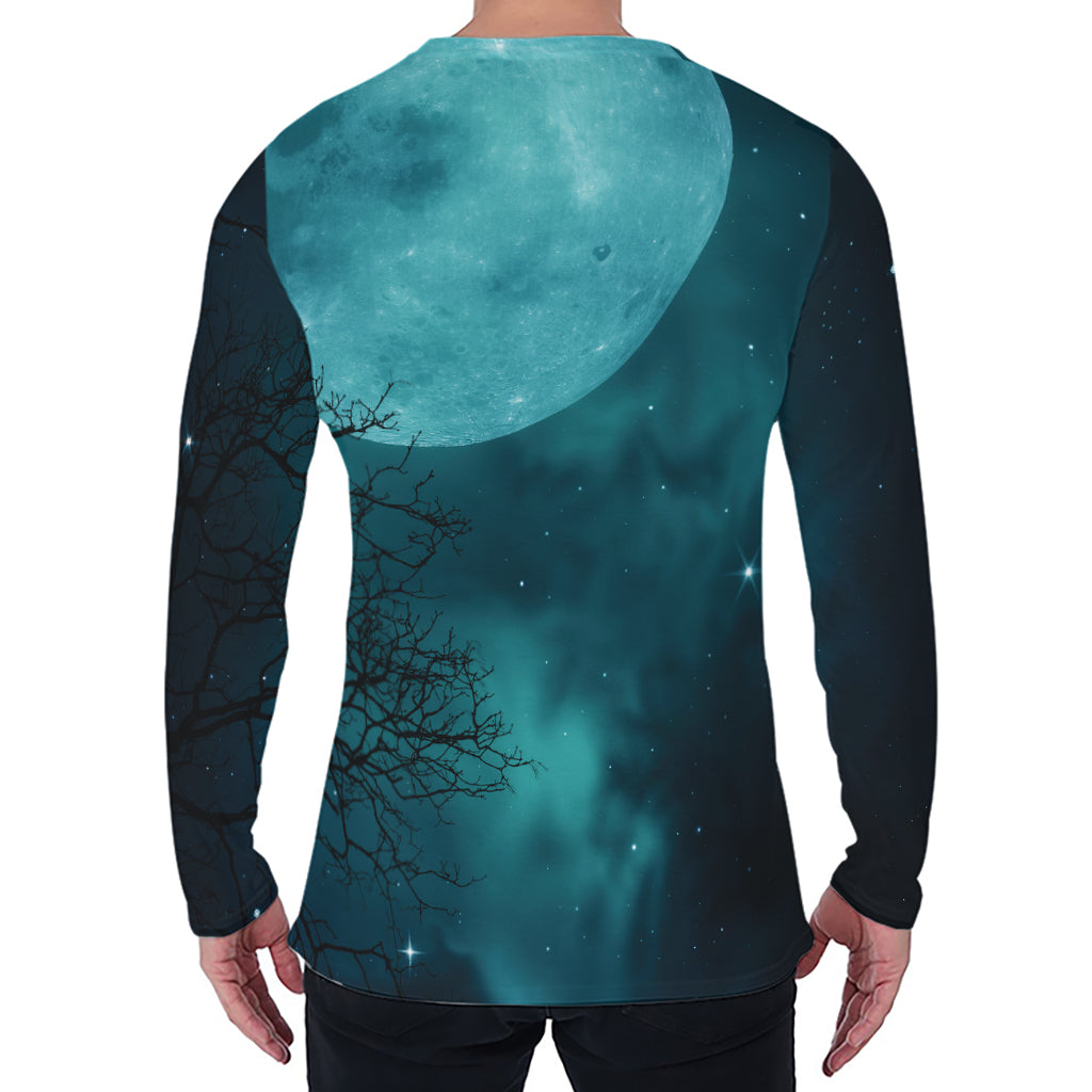 Night Sky And Full Moon Print Men's Long Sleeve T-Shirt