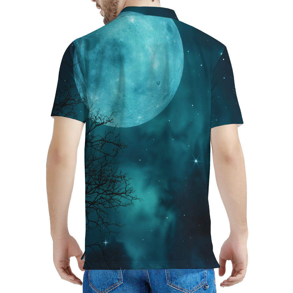 Night Sky And Full Moon Print Men's Polo Shirt