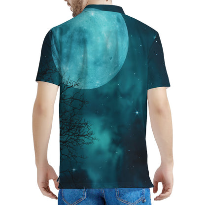 Night Sky And Full Moon Print Men's Polo Shirt