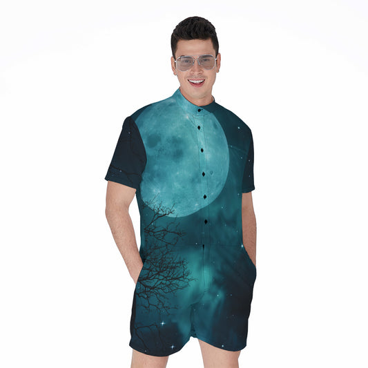 Night Sky And Full Moon Print Men's Rompers