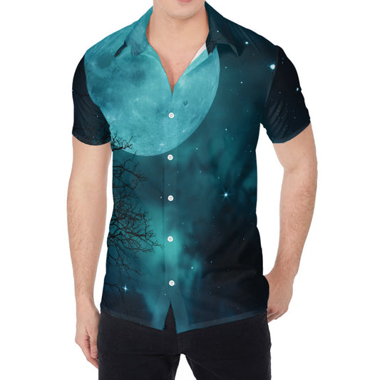 Night Sky And Full Moon Print Men's Shirt