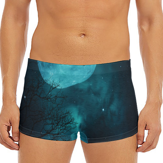 Night Sky And Full Moon Print Men's Short Boxer Briefs