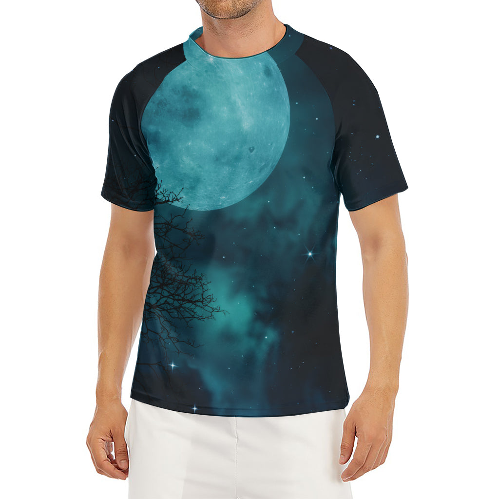 Night Sky And Full Moon Print Men's Short Sleeve Rash Guard
