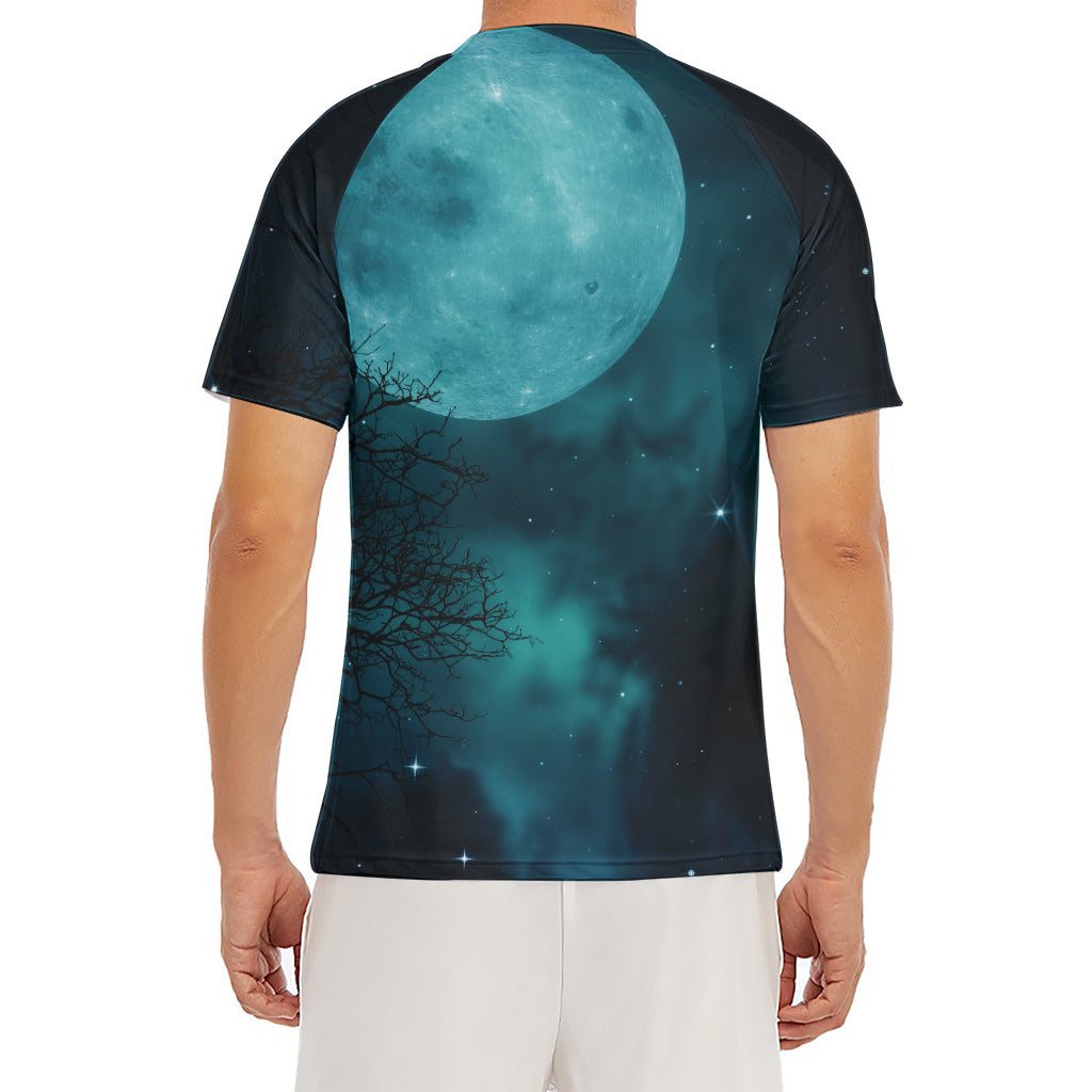 Night Sky And Full Moon Print Men's Short Sleeve Rash Guard