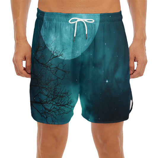 Night Sky And Full Moon Print Men's Split Running Shorts