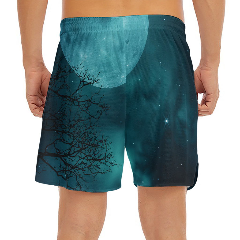 Night Sky And Full Moon Print Men's Split Running Shorts