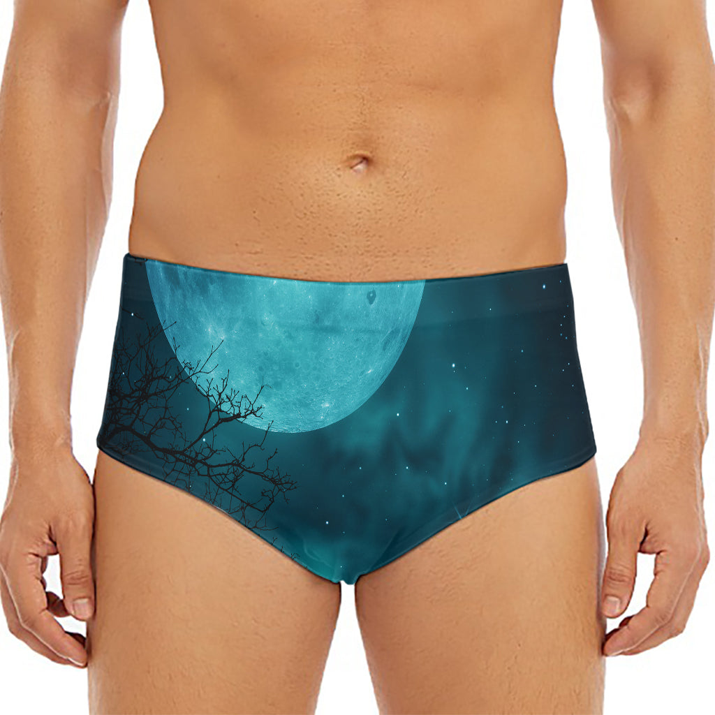 Night Sky And Full Moon Print Men's Triangle Swim Briefs