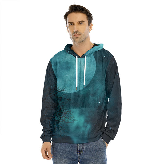 Night Sky And Full Moon Print Men's Velvet Pullover Hoodie