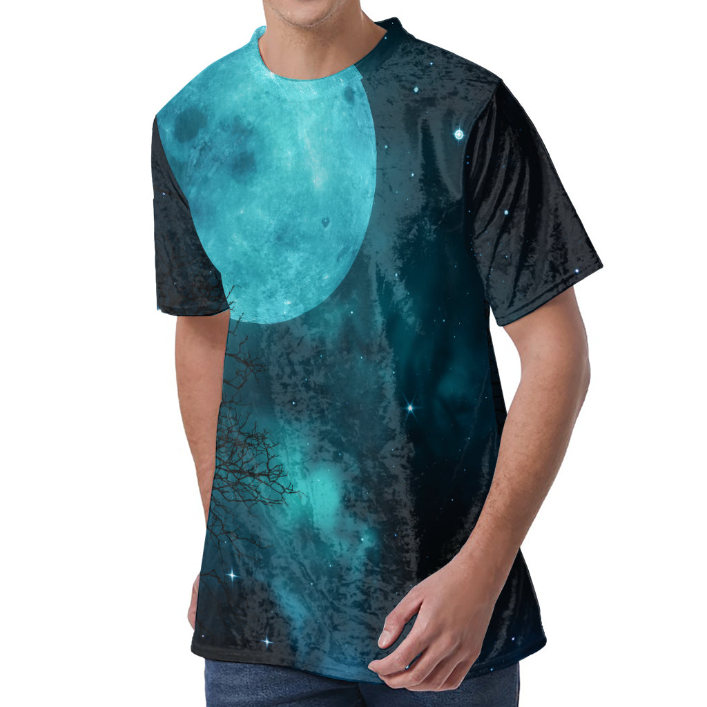 Night Sky And Full Moon Print Men's Velvet T-Shirt