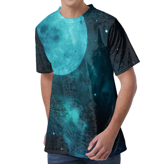 Night Sky And Full Moon Print Men's Velvet T-Shirt