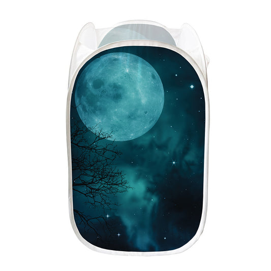 Night Sky And Full Moon Print Mesh Laundry Hamper