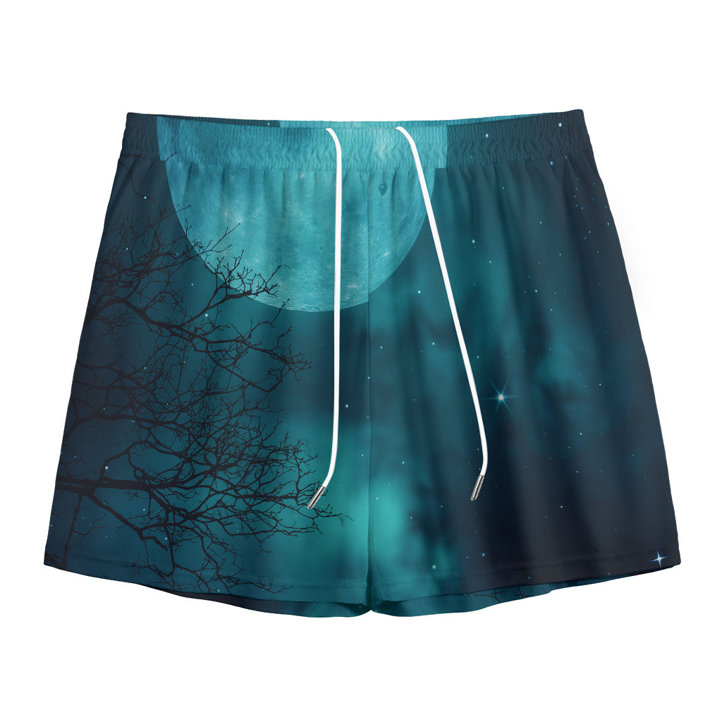 Night Sky And Full Moon Print Mesh Shorts