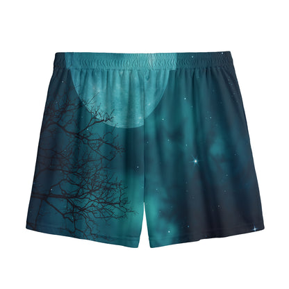 Night Sky And Full Moon Print Mesh Shorts