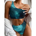 Night Sky And Full Moon Print One Shoulder Bikini Set