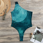 Night Sky And Full Moon Print One Shoulder Bodysuit