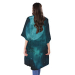 Night Sky And Full Moon Print Open Front Beach Cover Up