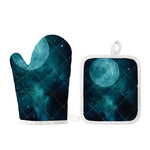 Night Sky And Full Moon Print Oven Mitt And Pot Holder Set
