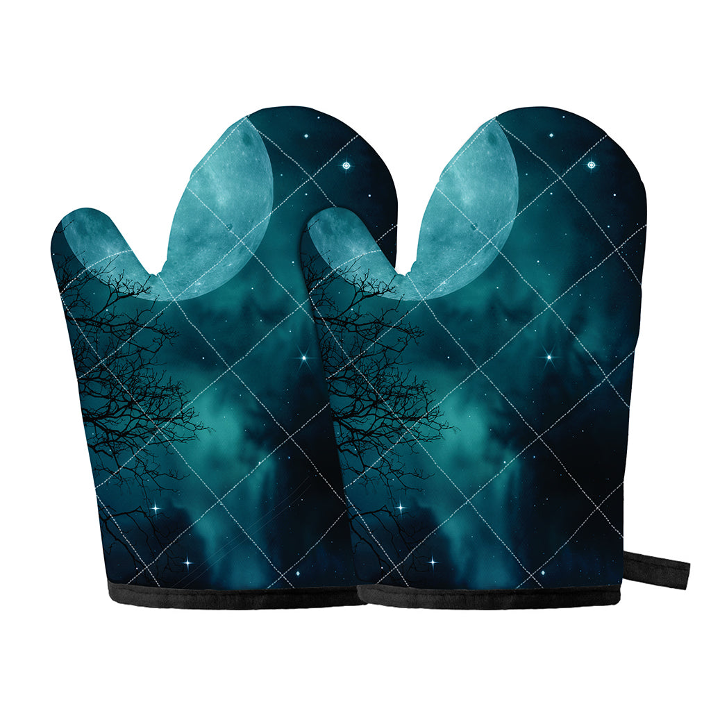 Night Sky And Full Moon Print Oven Mitts