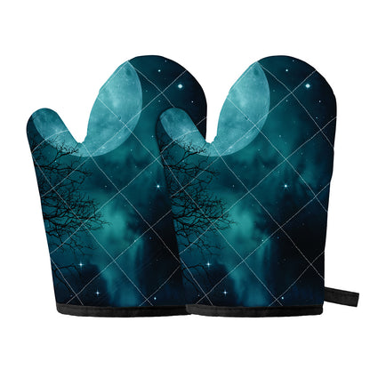 Night Sky And Full Moon Print Oven Mitts