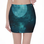 Night Sky And Full Moon Print Pencil Mini Skirt