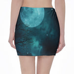 Night Sky And Full Moon Print Pencil Mini Skirt