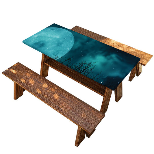 Night Sky And Full Moon Print Picnic Table Cover