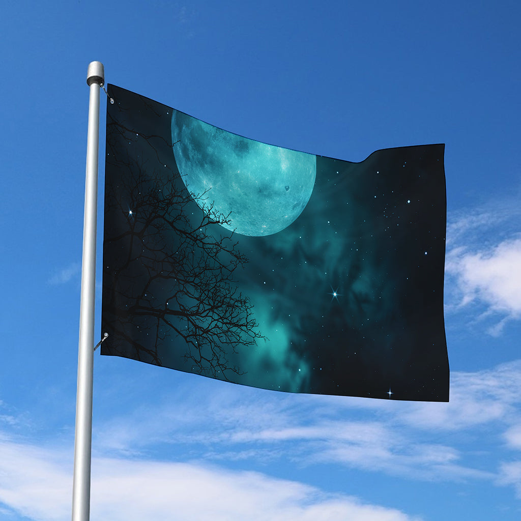 Night Sky And Full Moon Print Polyester Flag