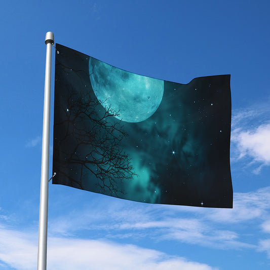Night Sky And Full Moon Print Polyester Flag