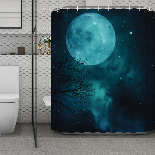 Night Sky And Full Moon Print Polyester Shower Curtain