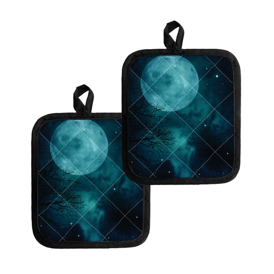 Night Sky And Full Moon Print Pot Holders