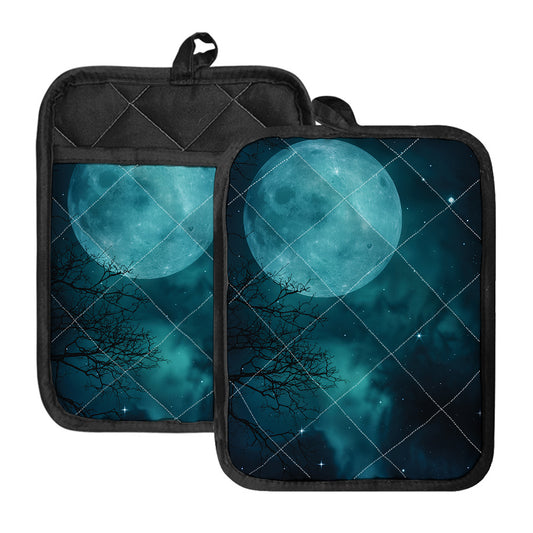 Night Sky And Full Moon Print Pot Holders With Pocket