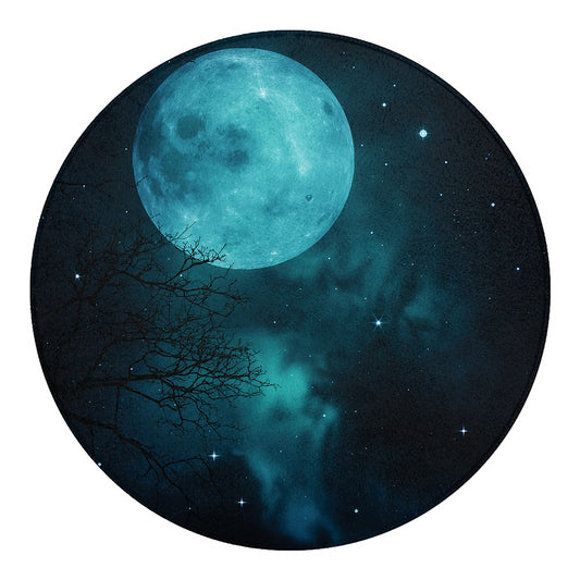 Night Sky And Full Moon Print Round Blanket
