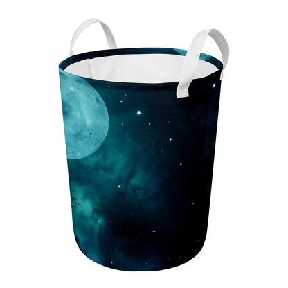 Night Sky And Full Moon Print Round Laundry Basket