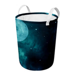Night Sky And Full Moon Print Round Laundry Basket