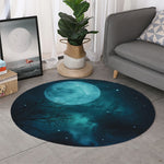 Night Sky And Full Moon Print Round Rug