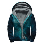 Night Sky And Full Moon Print Sherpa Lined Zip Up Hoodie