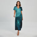 Night Sky And Full Moon Print Short Sleeve Maxi Dress