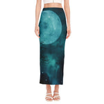 Night Sky And Full Moon Print Side Slit Maxi Skirt