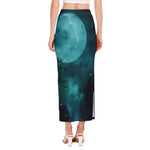 Night Sky And Full Moon Print Side Slit Maxi Skirt