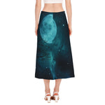 Night Sky And Full Moon Print Side Slit Midi Skirt