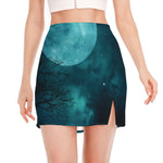 Night Sky And Full Moon Print Side Slit Mini Skirt