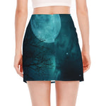 Night Sky And Full Moon Print Side Slit Mini Skirt