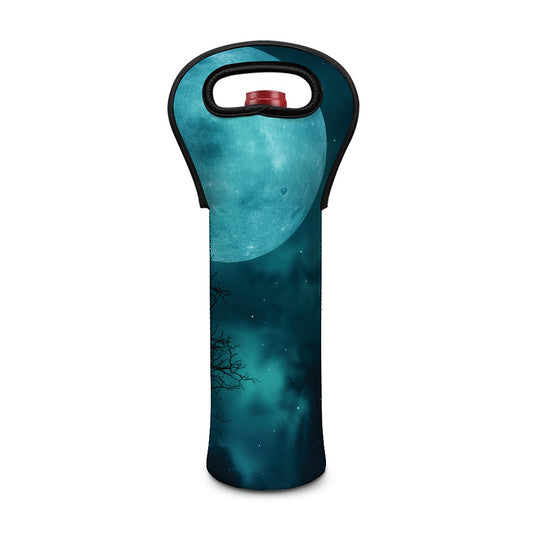 Night Sky And Full Moon Print Single Neoprene Wine Tote